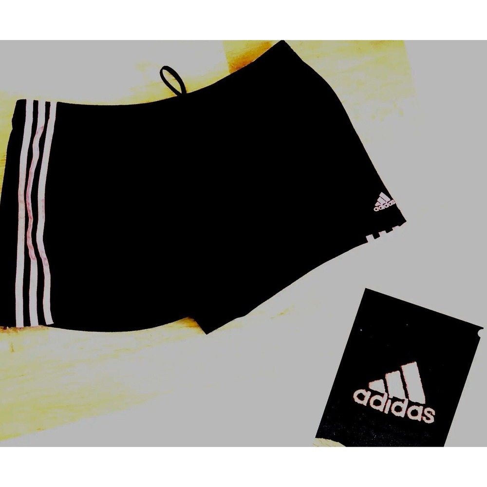 Adidas Black Mesh Athletic Shorts Pink Stripes Logo Women's Large Three Stripes